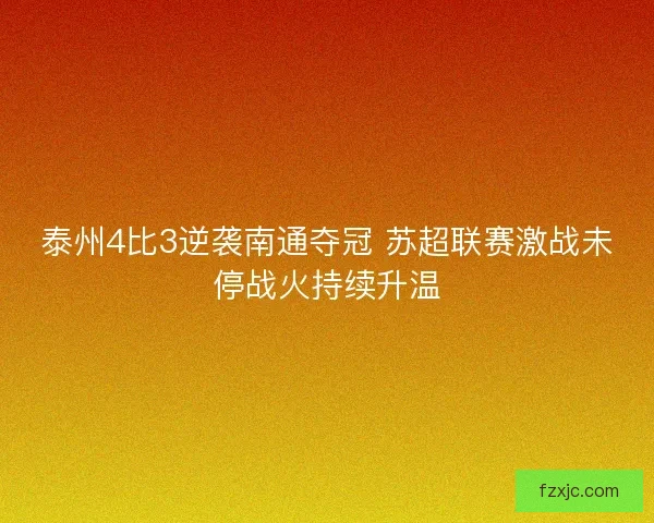 泰州4比3逆袭南通夺冠 苏超联赛激战未停战火持续升温
