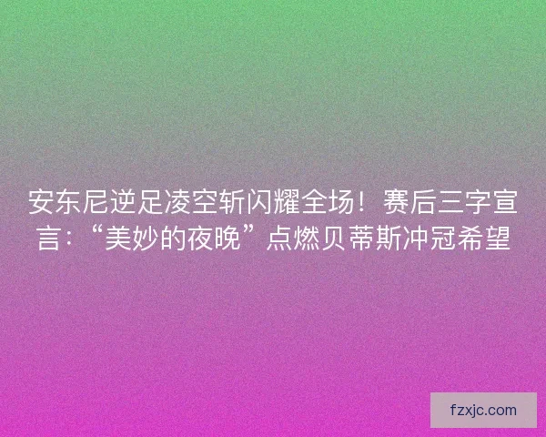 安东尼逆足凌空斩闪耀全场！赛后三字宣言：“美妙的夜晚” 点燃贝蒂斯冲冠希望